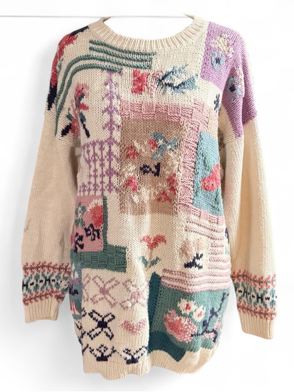 Vintage Heirloom Collectibles Patchwork Sweater Sz M | 90s Cottagecore